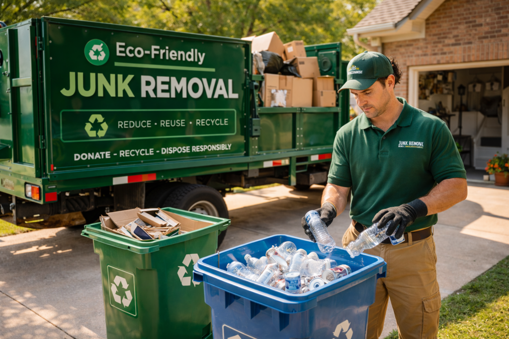 Professional junk removal team loading truck in Cedar Park, TX
