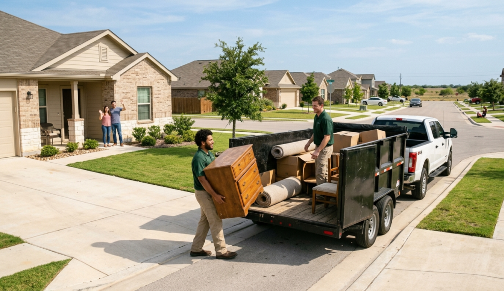 Crew removing unwanted items in Hutto neighborhood