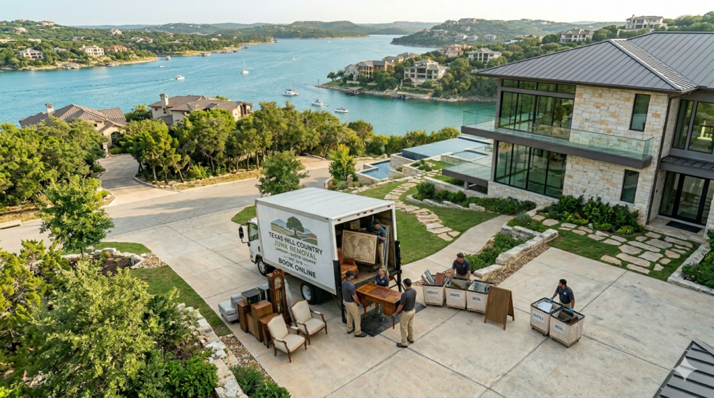 Team loading truck in Lakeway neighborhood
