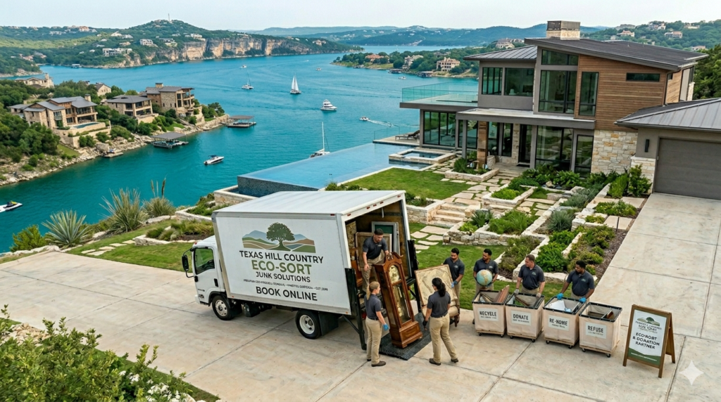 Junk removal crew working in Lakeway, TX home