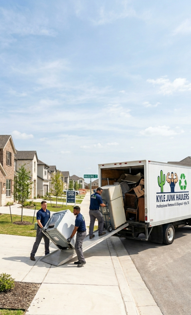 Junk removal team working outside Kyle, TX home